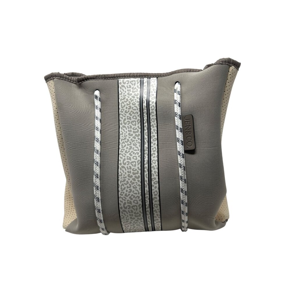 Jen & Co Neoprene Tote Bag With Leopard & Stripe Design
